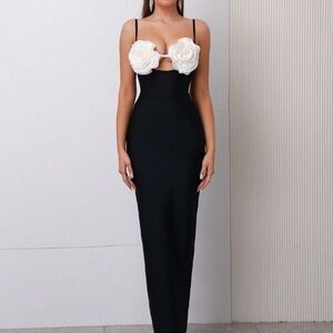 Black Preppy Women's Sexy 3d Flower Bodycon Bandage Dress